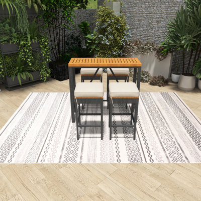 Ensemble de salle à manger de patio 5 pièces pour l'extérieur avec coussins 5 pièces