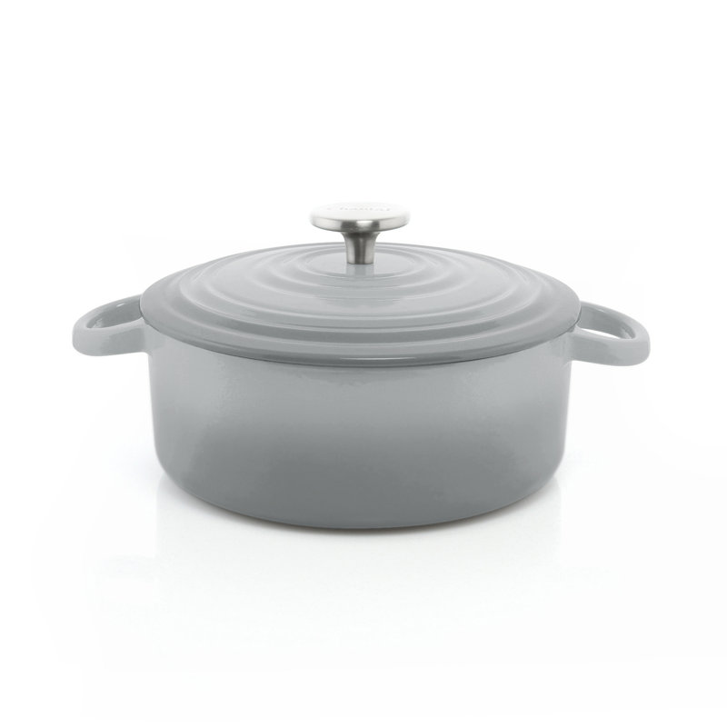 Chantal 3 qt. Non-Stick Enameled Cast Iron Round Dutch Oven with Lid, Fade Gray