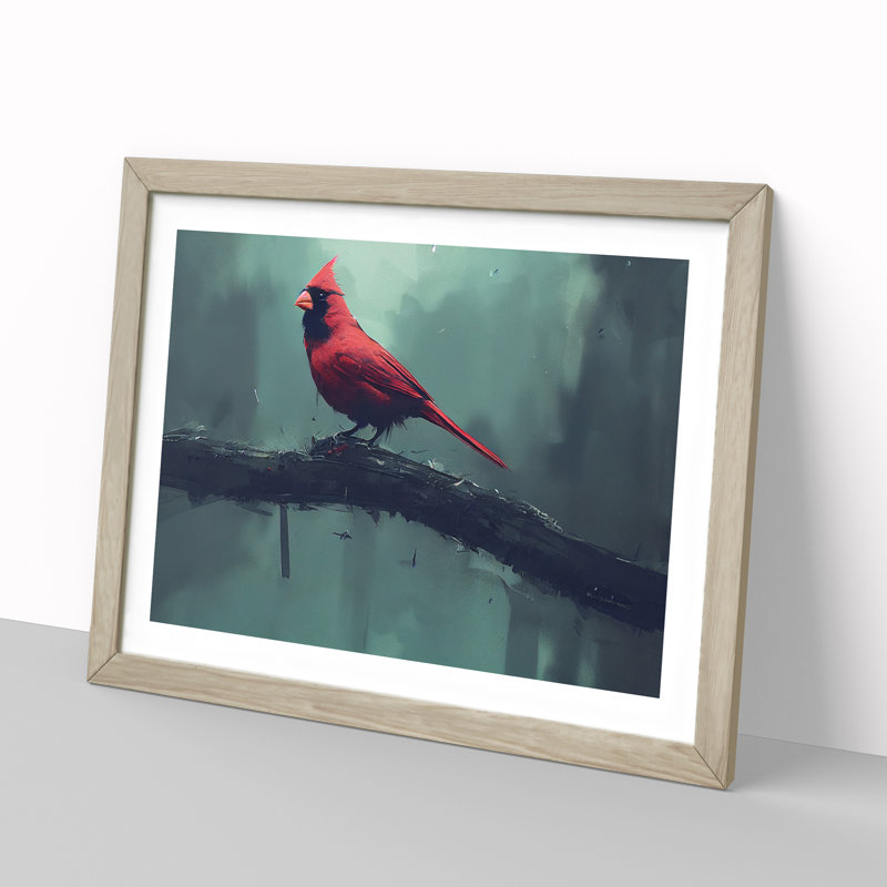 Cardinal Bird Vol.2 - Single Picture Frame Painting, 25cm H x 34cm W x 2cm D, Oak Framed