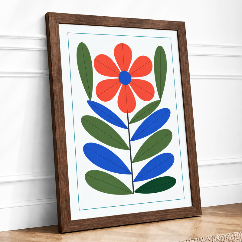 Graphic Daisy Botanical - Framed Print, A2 - 59.4 x 42.0 cm, Walnut