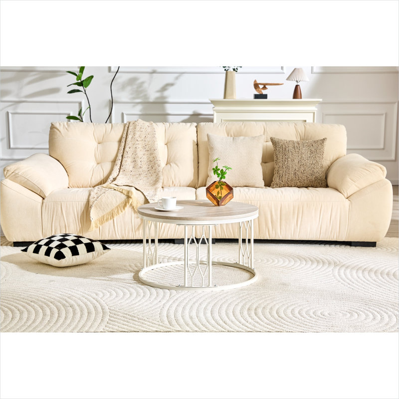 Table basse ronde - Plateau compact en bois aggloméré effet pierre blanc 27,5 pouces avec pieds en métal