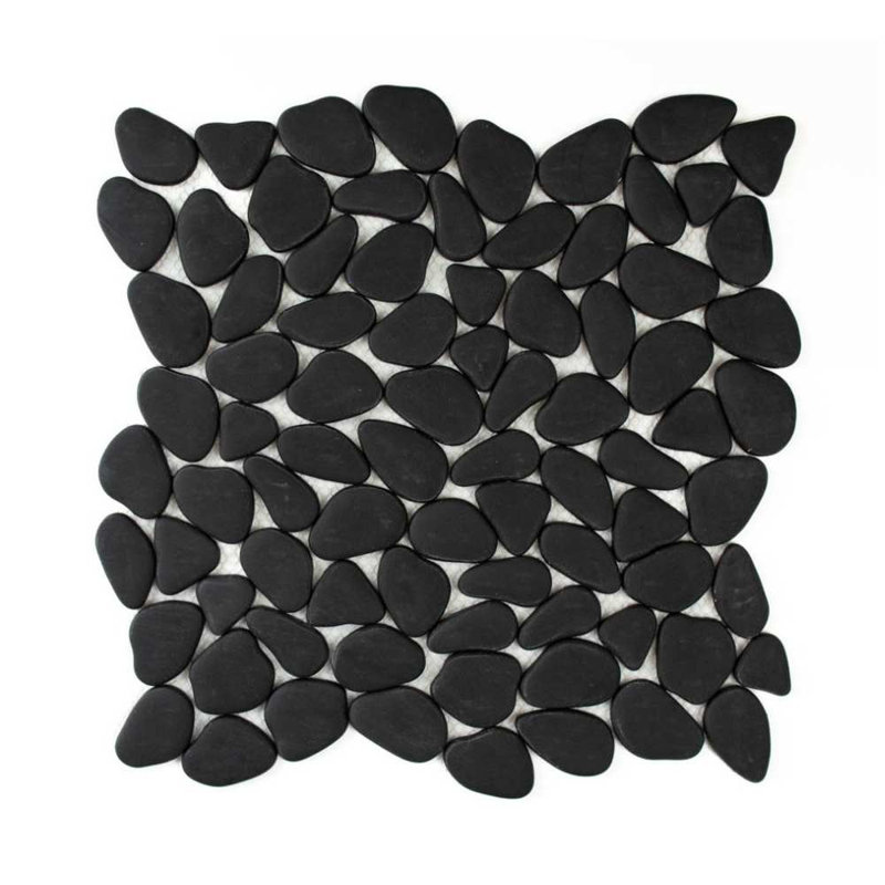 Huron Glass Pebbles Mosaic Tile, Black