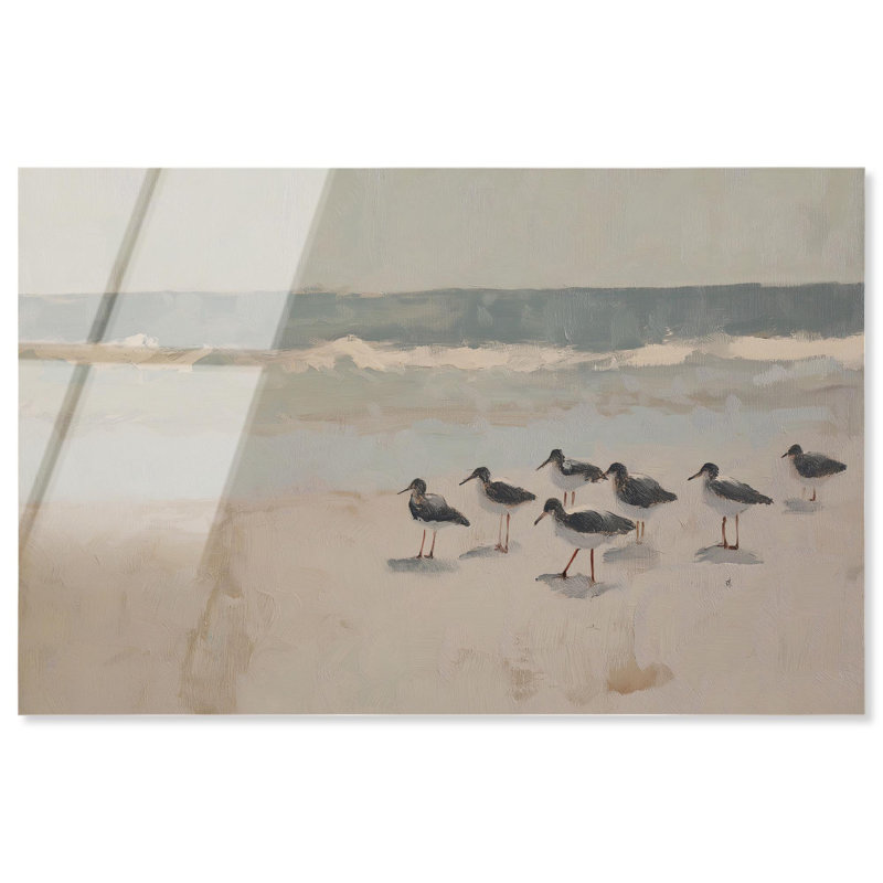 «Seagulls at the Beach II», art côtier acrylique par Art Remedy, prêt à être accroché, H 10 po x l 15 po