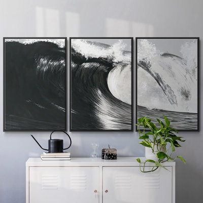 «Black and White Waves III», reproduction sur toile 3 pièces