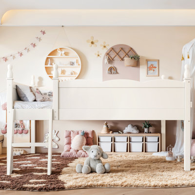 Lit mezzanine en bois pour enfants avec garde-corps et bibliothèque Haven