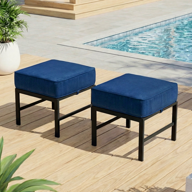 Repose-pieds d'extérieur avec coussin Arusha, Bleu, Noir