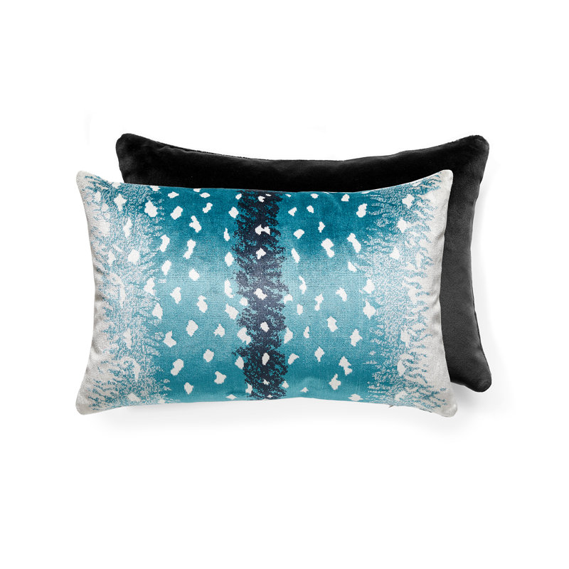 ANTELOPE / VELVET PILLOW, 14" H x 22" W, Peacock/Black Animal Print, Rectangular