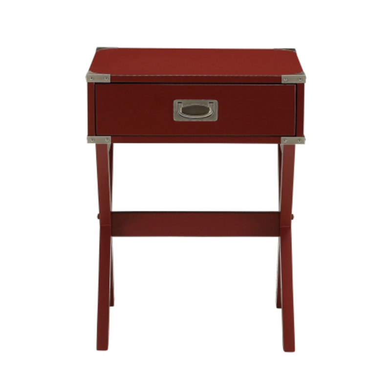 Table d'appoint avec coins en métal, Rouge