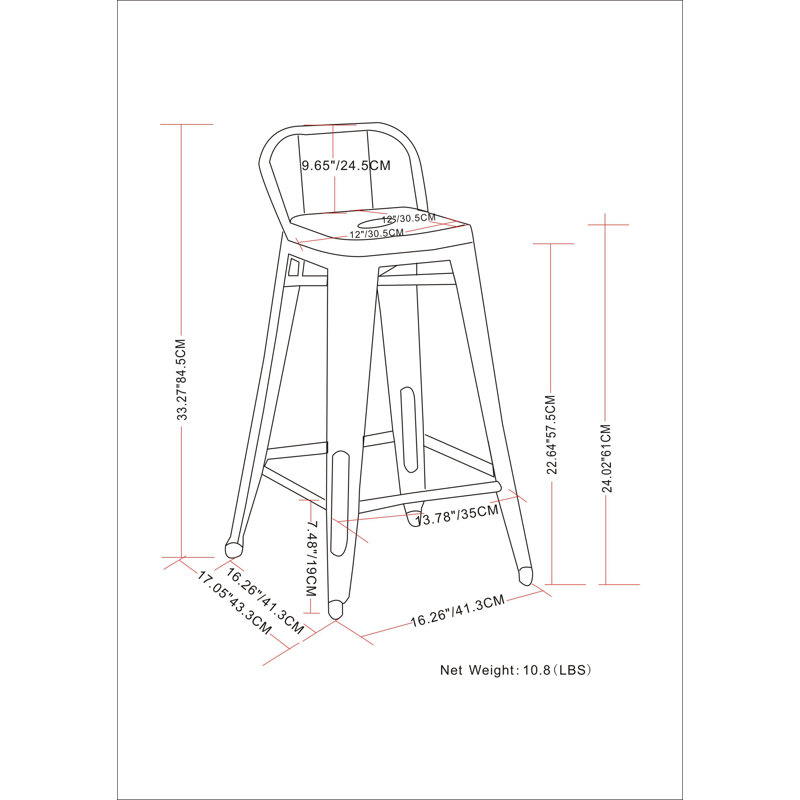 Rayne - Tabouret de comptoir en métal 24 po - Blanc vieilli, Blanc