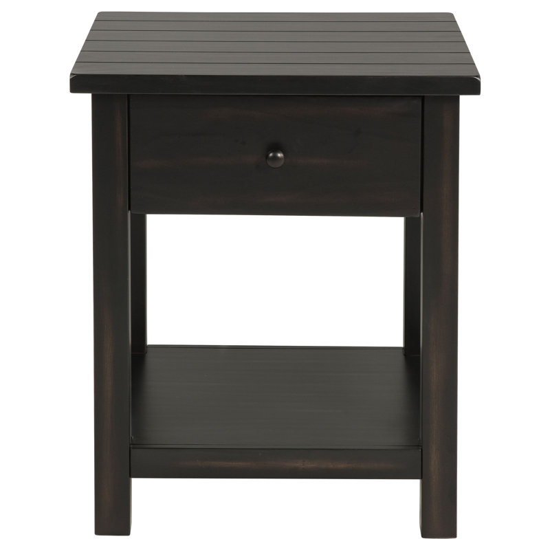 Thurston 1-drawer Wood End Table with Shelf Distressed Java, Black