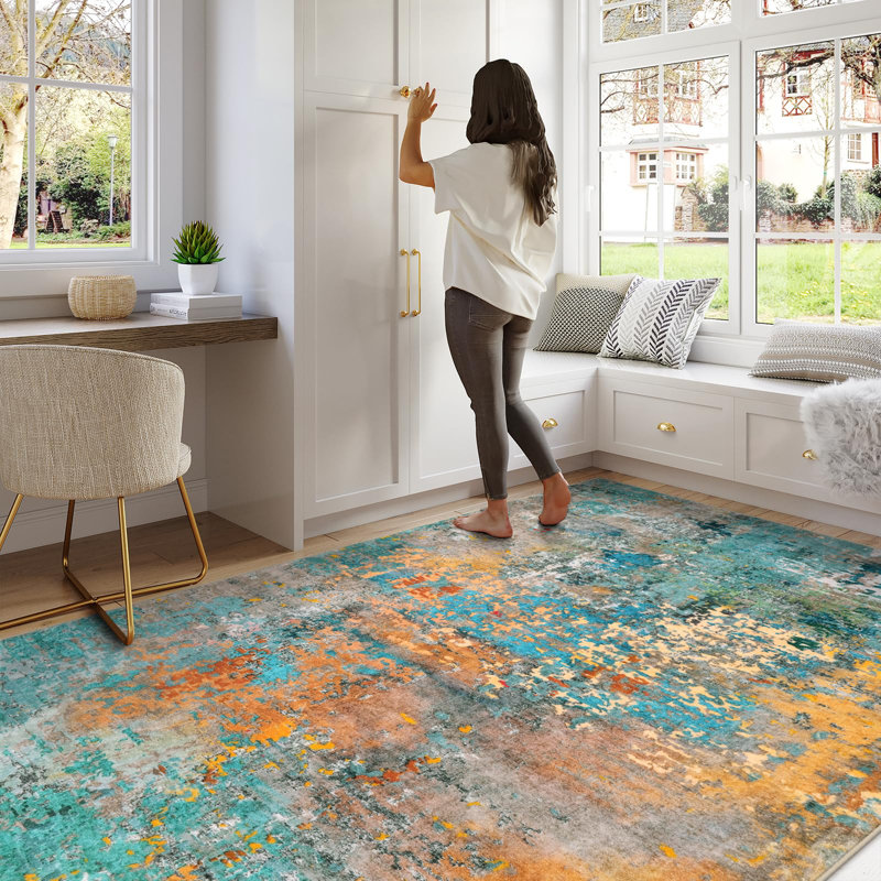 Tapis lavables abstraits modernes pour la chambre à coucher Kayo, Rectangle 6 pi x 9 pi