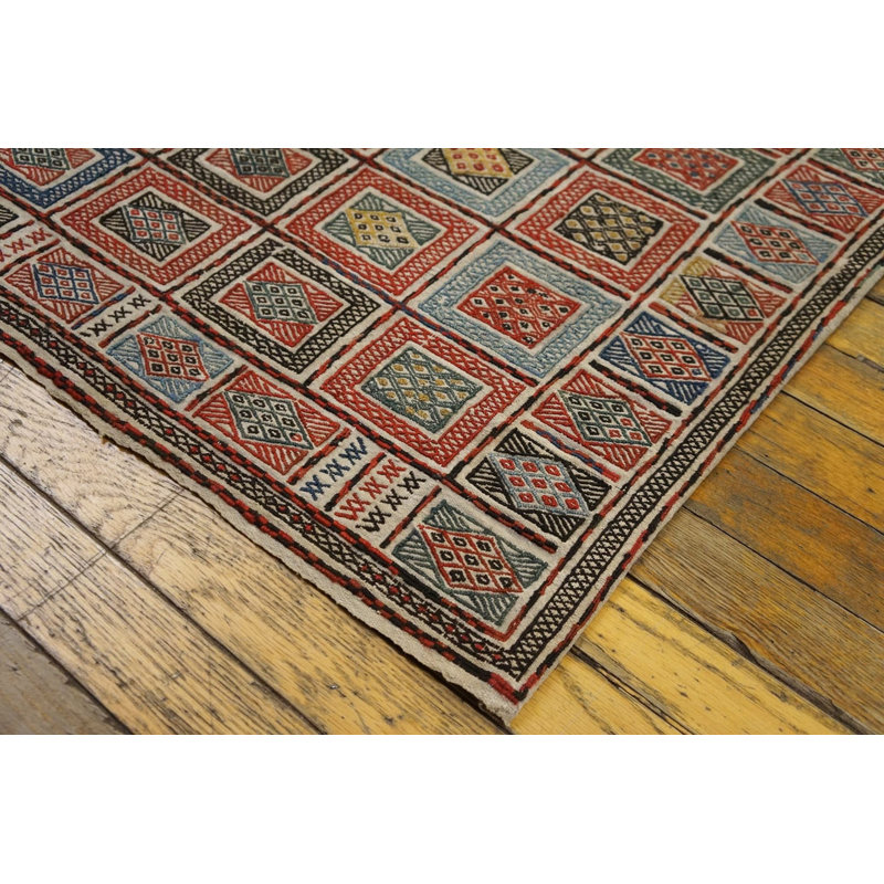 Antique Square Flatweave Caucasian Verneh Tribal Geometric Kilim Rug