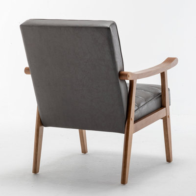 Fauteuil d'appoint de style Mid-Century moderne, fauteuil en microfibre d'aspect cuir avec structure en bois massif avec accoudoirs à structure ouverte, siège et coussin de dossier rembourrés pour le salon