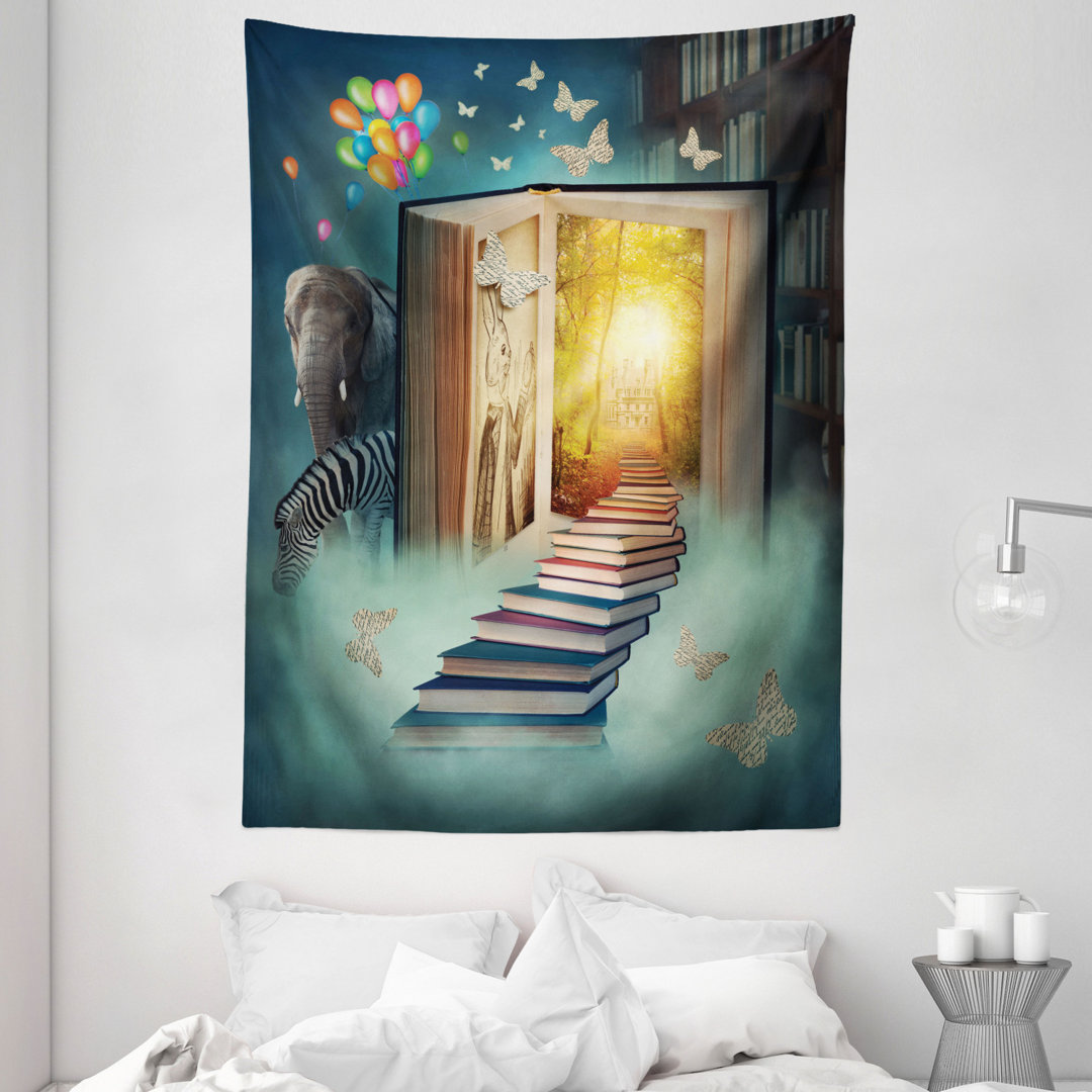 Wandbehang Upstairs to Magic Book Wald Luftballon Zebra Tier Schmetterlinge