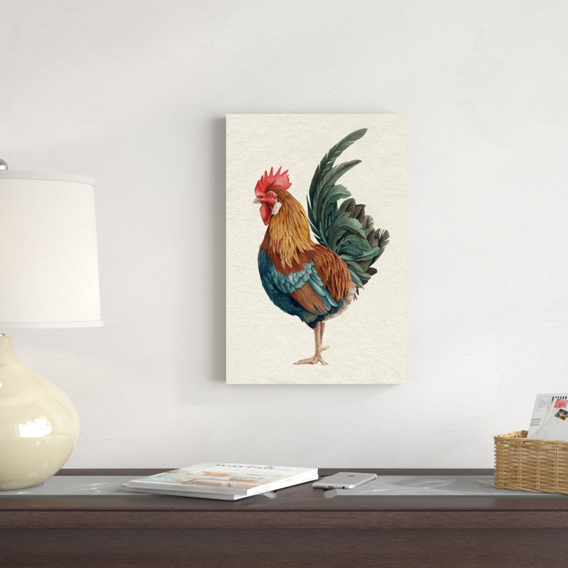 «Watercolor Rooster II» par Grace Popp - peinture sur toile tendue, H 18 po x l 12 po