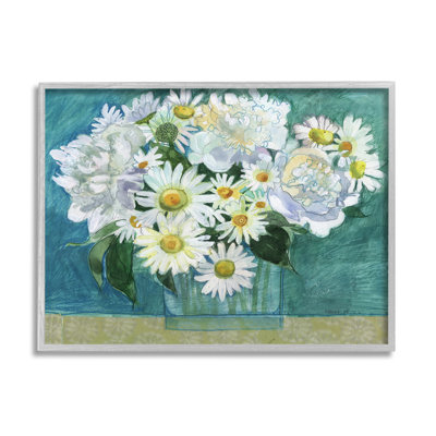 «Mixed White Flower Blossoms Layered Collage», peinture sur toile à cadre flottant