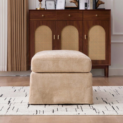 Modern Upholstered Chenille Ottoman, Foot Stool Square Footrest with Metal Legs for Living Room Bedroom Entryway and Office