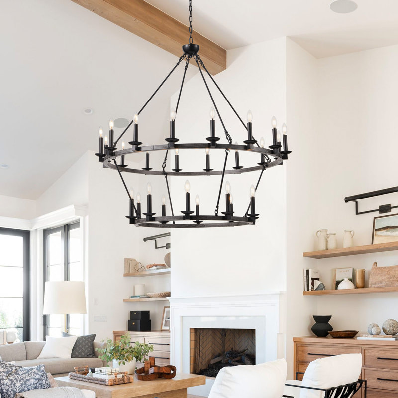 26-Light 2-Tier Classic Farmhouse Wagon Wheel Chandelier