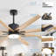 Ventilateur de plafond 76 pouces avec lumières, télécommande, 8 pales en bois massif avec lumière DEL à intensité variable de 18 W