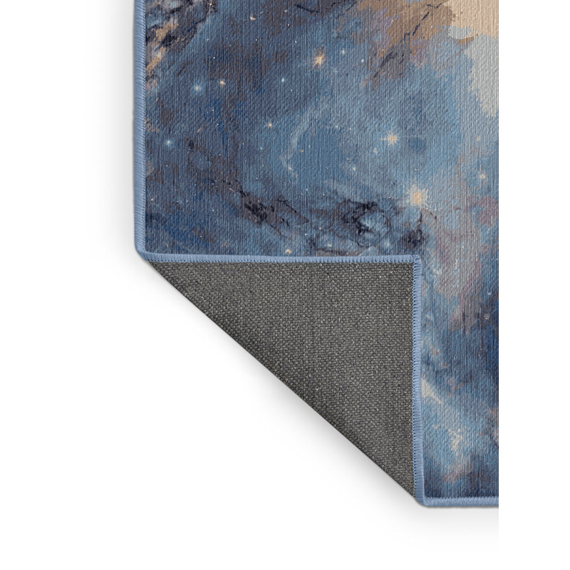 Machine Washable Blue Area Rug, Rectangle 5' x 8'