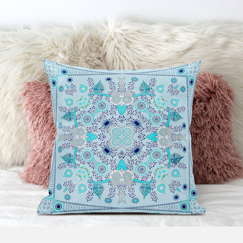 Housse et insert de coussin Aleighana, 16 po x 16 po, Bleu clair / gris