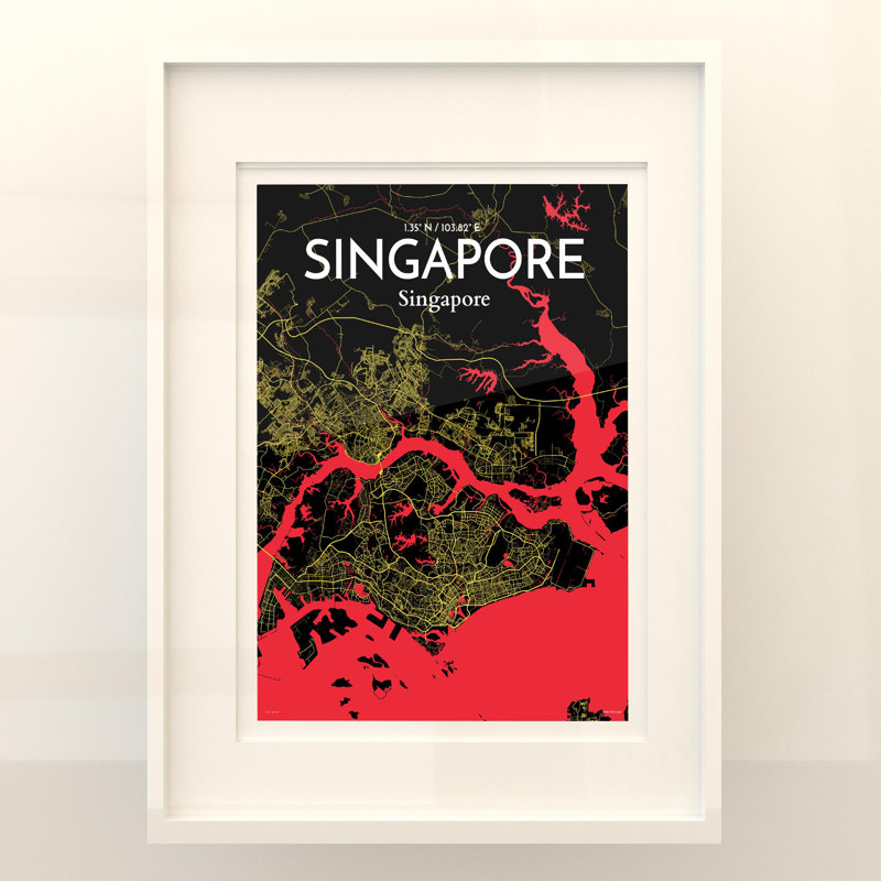 Singapore City Map in Contrast 1 Piece Wall Art, 24cm H x 18cm W x 0.05cm D