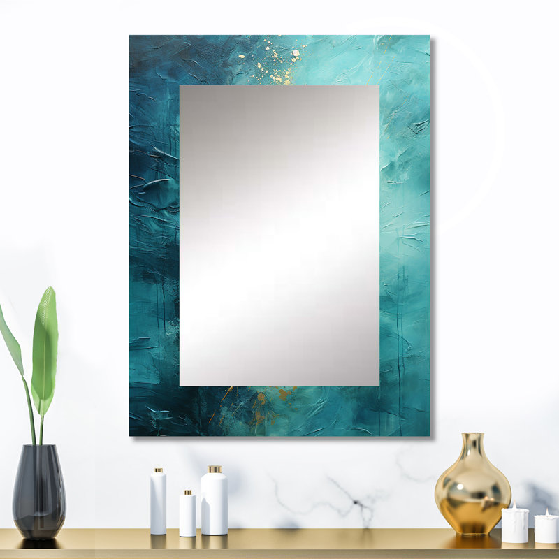 Turquoise Tranquility I - Landscapes Wall Mirror, Modern Decorative Mirror, Printed Metal Art, 32" x 24"
