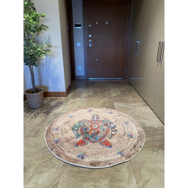 Tapis rond en coton avec envers antidérapant Birten, Rond 3 pi 3 po