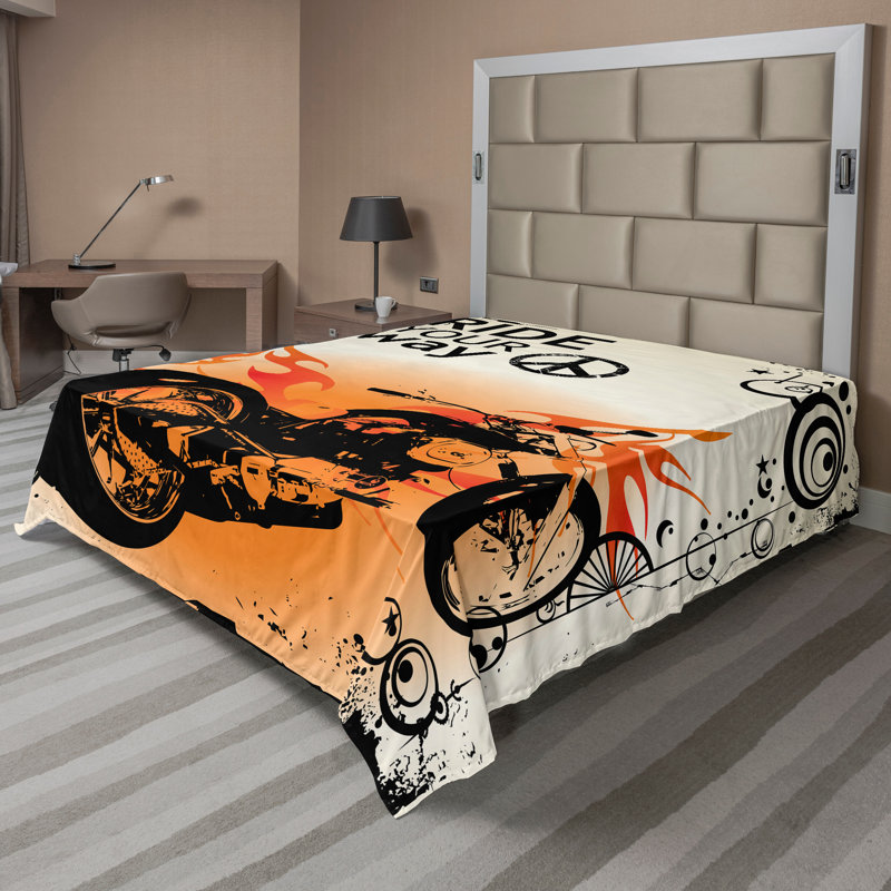 Drap-housse Ambesonne orange noir avec motif de liberté et thème de la liberté noir et crème, Drap plat grand