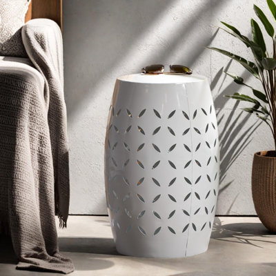 12" Cylindrical Accent Side Table, Industrial Style End Table for Indoor Outdoor Use