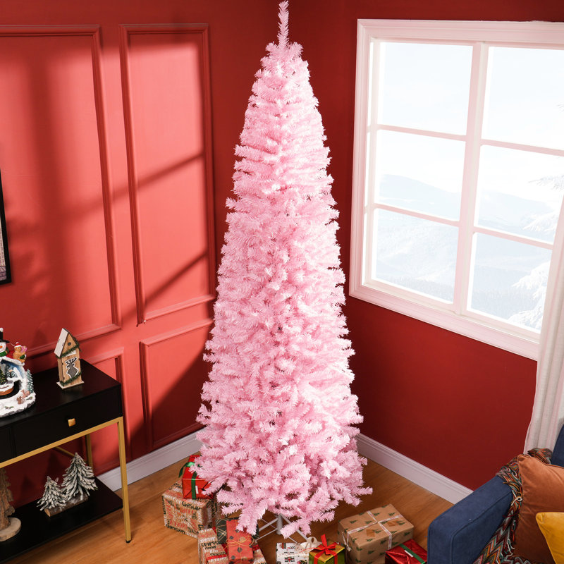 1168 Branch Tip Pink Christmas Tree, 8' Tall, Slim Structure, Stable Base, Effortless Assembly Figure, Quick