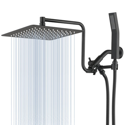 All Metal 10 Inch High Pressure Rainfall Shower Head Swivel Extension Arm With Handheld Spray
