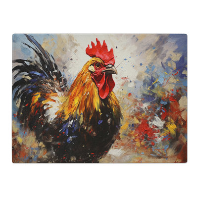 Rooster Action No.2  Glass Chopping Board