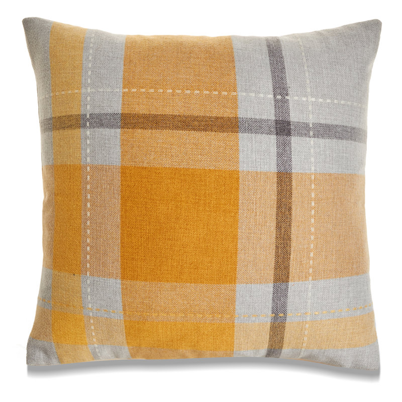 Housse de coussin réversible à carreaux Manhattan, Carreauté jaune, Plumes