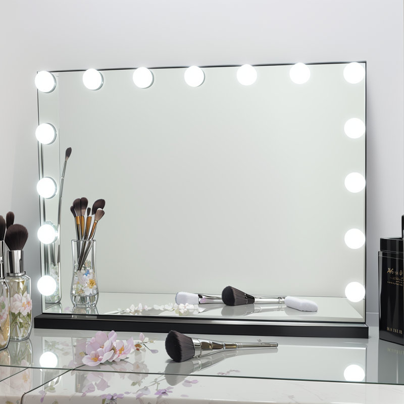 Kycia Makeup Mirror with Lights Touch Control for Dressing Room & Bedroom, Tabletop or Wall-Mounted, Black