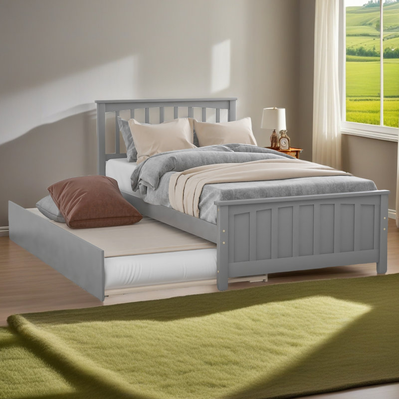 Lit plateforme simple avec lit gigogne, Gris