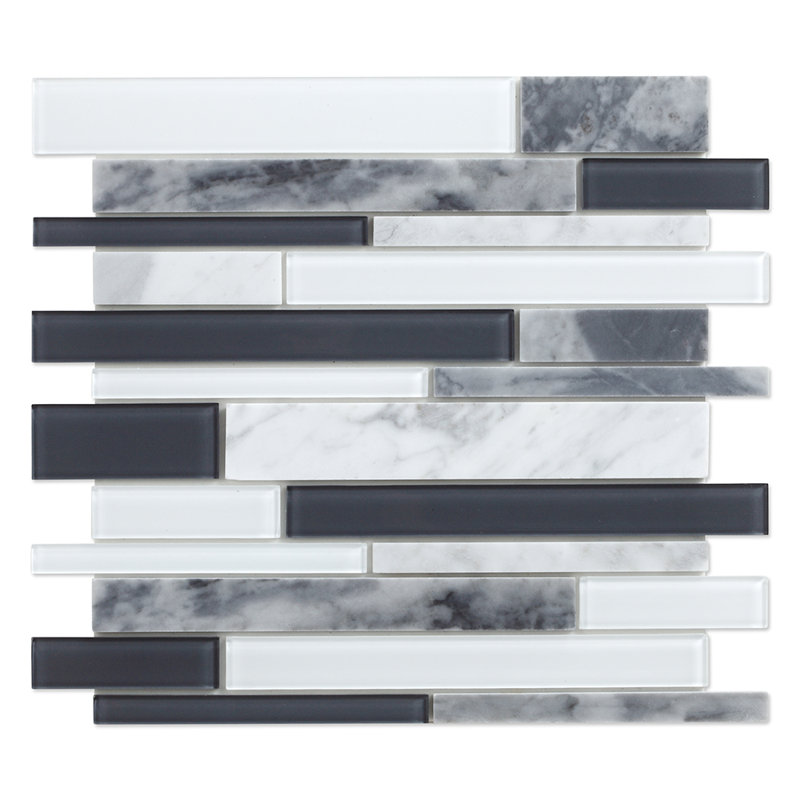 Carrelage mosaïque auto-adhésif en pierre naturelle 11 po x 12 po, Blanc / gris foncé