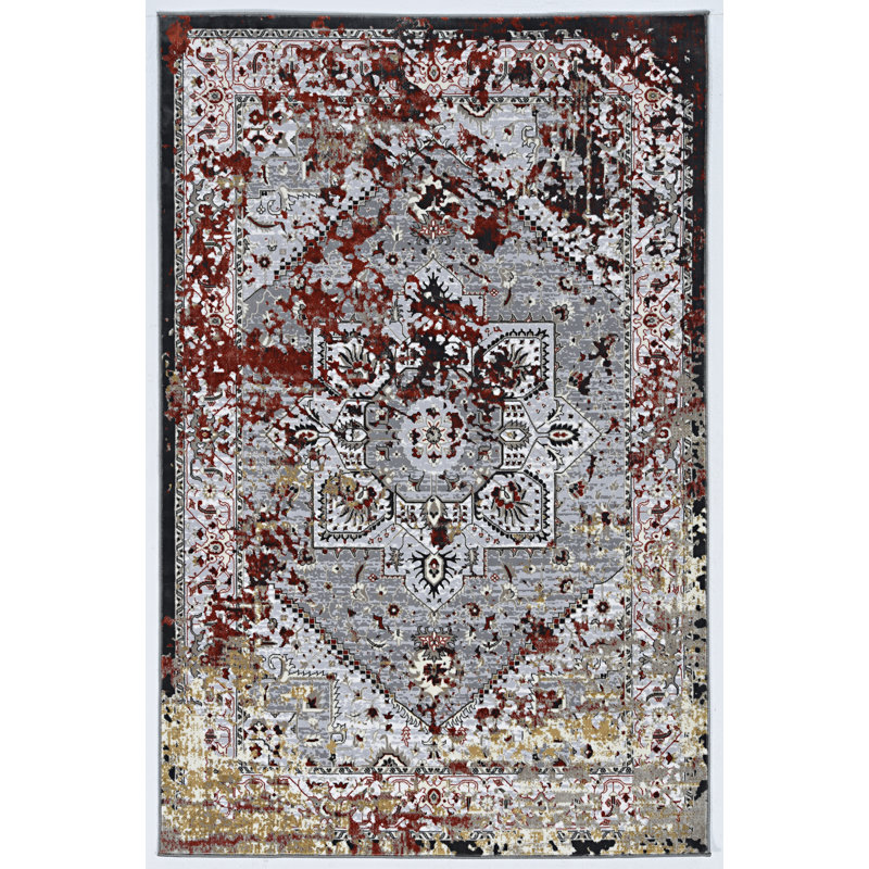 Tapis rouge/gris Purdy, Rectangle 8 pi x 10 pi 6 po