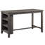 Ensemble de salle à manger multifonctionnel 5 pièces, hauteur comptoir, gris, table et 4 tabourets, placage bois brossé, étagères intégrées, revêtement en chenille, garniture cloutée élégante pour un coin repas.
