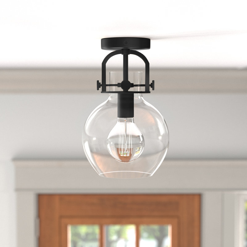 Borgen Glass Semi Flush Mount, Matte Black, LED