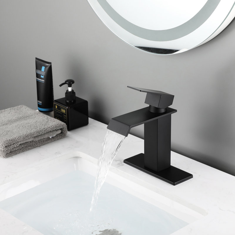 Stainless Steel Bathroom Faucet With Waterfall Spout And User- Single Design, Matte Black Modern Effortless Operation,