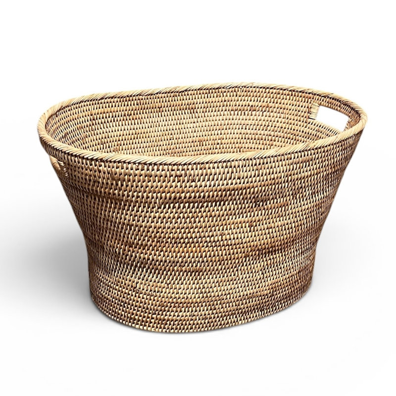 Hand Woven Rattan Decorative Basket, Natural Matte