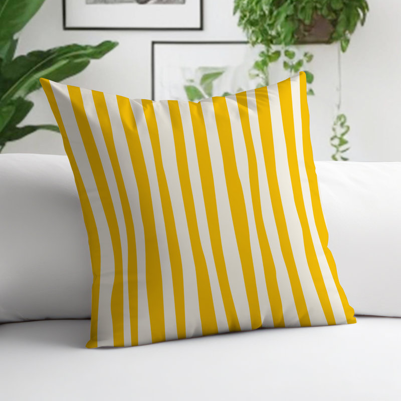 Coussin décoratif réversible Malone, H 15 po x l 15 po, Jaune / blanc cassé