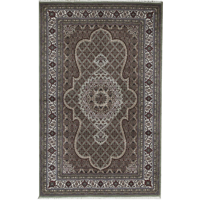 Hand-Knotted High-Quality Light Green and Ivory Area Rug