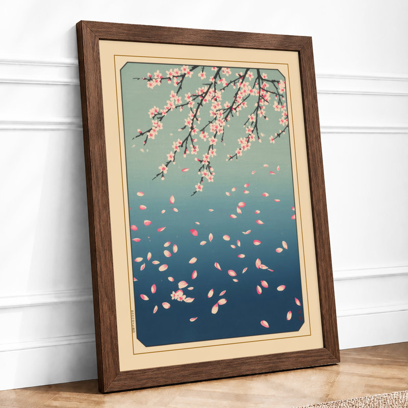 Moonlit Cherry Blossom Japandi - Framed Print, A4 - 29.7 x 21.0 cm, Walnut