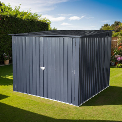 Outdoor Steel Bike Storage Shed with Sloped Roof, 4 Bike Tracks, and Ventilation - Black