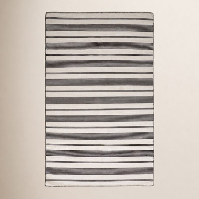 Perci Black Hand-Woven Striped Rug