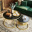 Round Nesting Coffee Tables Set (70+45cm), High-Gloss Faux Marble Top With Wire Metal Frame-1902733131
