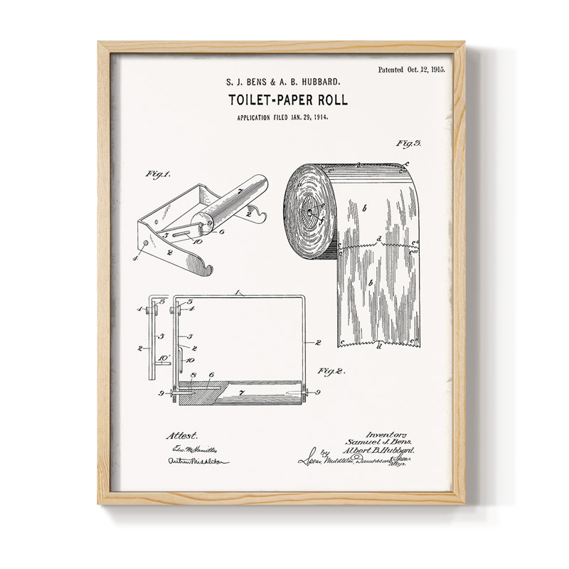 Papier hygiénique, brevet I, reproduction encadrée - bois massif, H 11 po x l 9 po