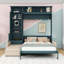 Grand lit escamotable en bois avec tablettes et canapé rembourré-858368602